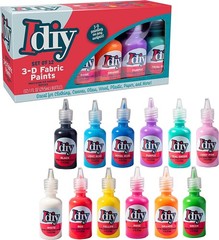 IDIY Fabric Paint Set (12 Classic Colors, 1oz Each) Permanent Non Toxic 3D