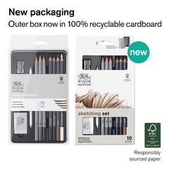 Artist Pencils Sketching Set 10 Graphite Charcoal Drawing Cedar Wood Tin
