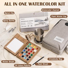 Mini Watercolor Paint Set, 24 Colors 1 Count (Pack of 1), Grey