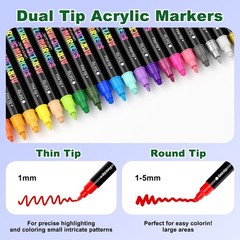 Dual Tip Acrylic Paint Markers 24 Colors Art Paint Markers for Rock Painting