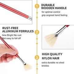 7Pcs Fan Brush Painting Artist Paint Hog Bristle Oil Acrylic Watercolor Gift New