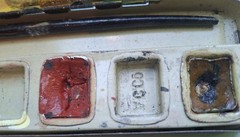 Vtg. Prang Watercolors & Brush Tin Box EARLY 1930’S OLD FAITHFUL Pictuted