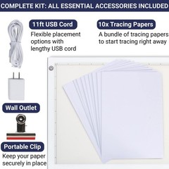 Ultra-Thin LED Tracing Light Pad, Adjustable Brightness, USB Cable & Clip, Porta
