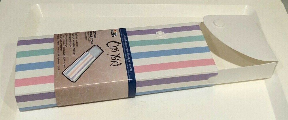 Uchida Ori Yoki Drawer Pencil Case Storage Lightweight Striped Snap Closure NEW
