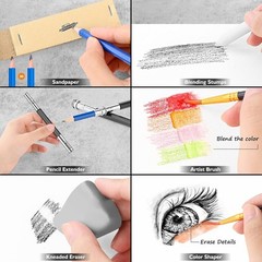 Caliart 176PCS Art Supplies Sketching Kit with 100 Sheets 3-Color Sketch Book, G