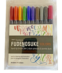Tombow Fudenosuke Colors Hard-Tip Brush Pen 10 Count