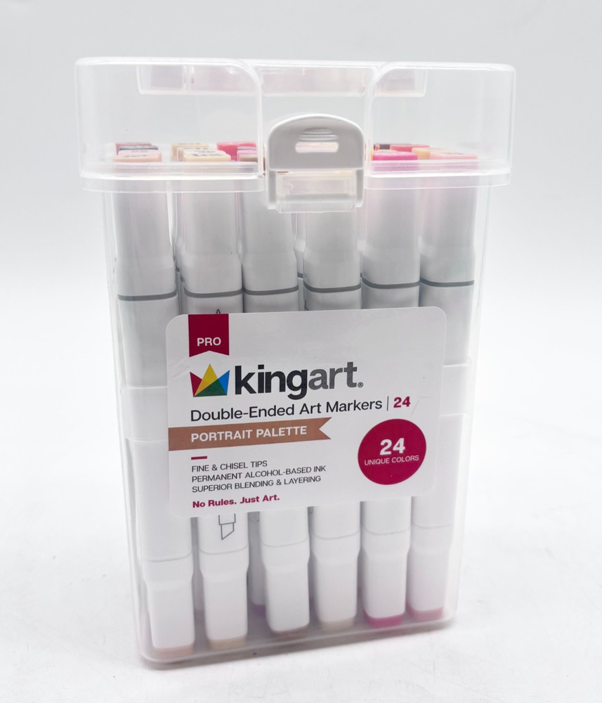 KingArt Pro Double-Ended Art Markers 24 Unique Colors with Fine and Chisel Tips