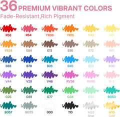 36 Colors Acrylic Paint Markers, Acrylic Paint Pens and Acrylic Markers with Bru