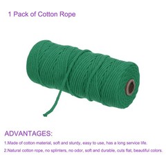 3mm x 109 Yard Emerald Green Natural Cotton Macrame Rope, 2 Strands