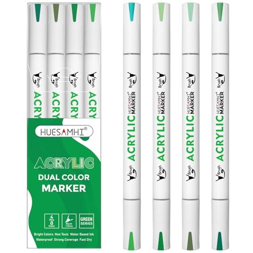 Dual Tip Brush Markers, 4 Pack Double Ended Acrylic Paint Pens – 4pcs-green