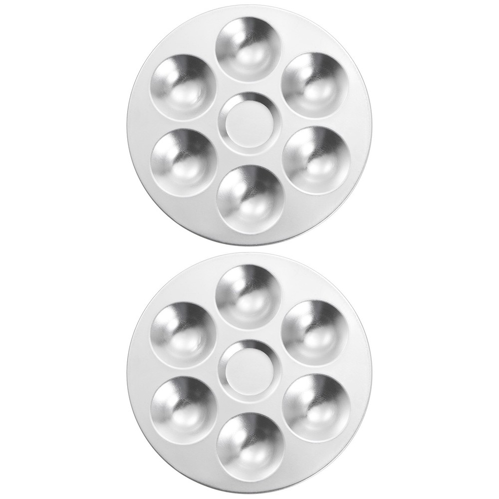 2pcs 5.4″ 6 Wells Round Aluminum Paint Palette Tray Paint Mixing Pallet