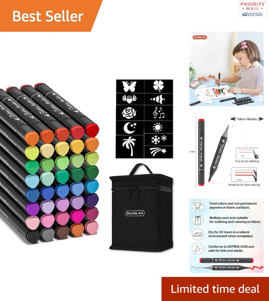 Dual Tip Permanent Fabric Markers 40 Count Non Bleed Safe for T-Shirts and More