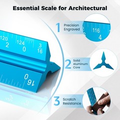 Rena Chris Architectural Scale Ruler: 12″ Imperial Aluminum Alloy 1, Blue
