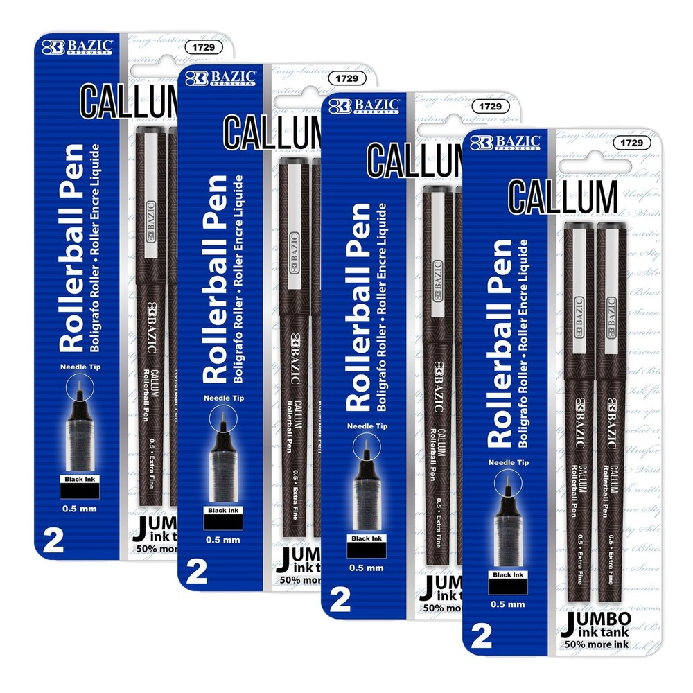 BAZIC Callum 0.5mm Rollerball Pen, Black Ink, Fine Point, 2-Pack