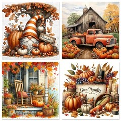 Fall Diamond Art Kits for Adults, 4 Packs Fall Diamond Painting Kits, 5D DIY s