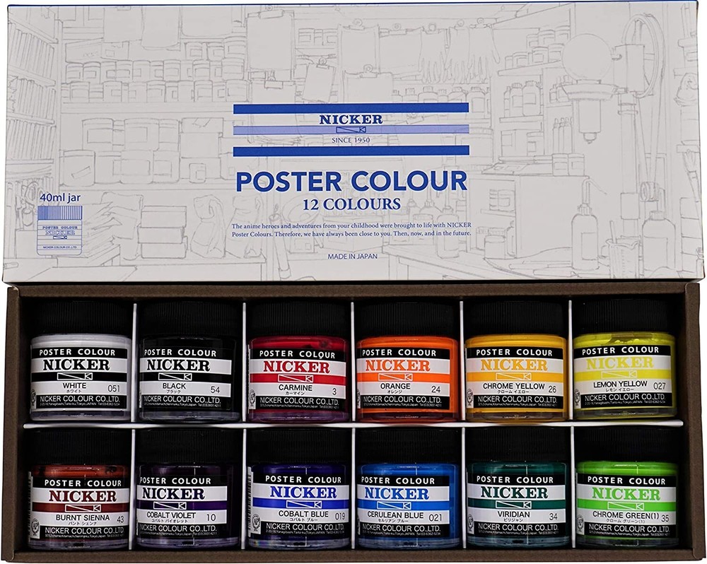 Nicker Poster Color 12 colors 40ml PC40ML12N Watercolor paint