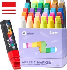 Vibrant 30pc Jumbo Acrylic Paint Pens: 15mm Felt Tip, Ergonomic Grip, DIY Crafts
