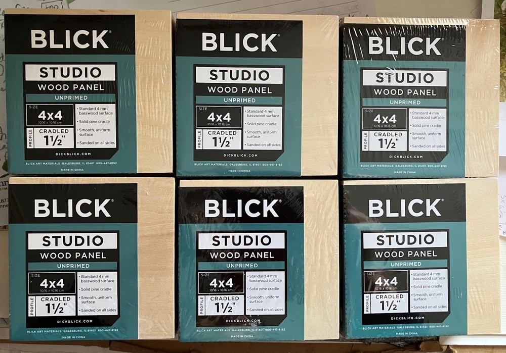 Brand New Lot of 6 Blick Studio Artists’ Wood Panels 4″x4″, 1-1/2″ Cradle Boards