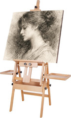 Large Horizontal Wooden Painting Easel with Storage Drawer and Palettes, H-Frame