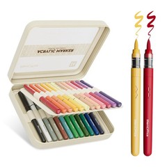 Direct Liquid Acrylic Paint Markers, 24 Colors Brush Tip Pens with Carrying Case