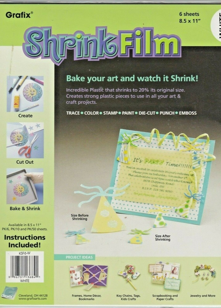 Shrink Film By Grafix KSF6-W 8 1/2 Inch by 11 Inch 6 Pack White for Crafters