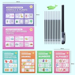 6PCS Magic Practice Copybook for Kids – Reusable Grooved Handwriting Practice…