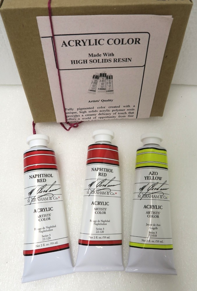 M Graham 3 Tubes of Acrylic Artists’ Color Paint 2 Fl. oz/59ml. New in Box