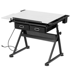 Adjustable Height Drafting Drawing Table Tiltable Tabletop Edge Stopper White