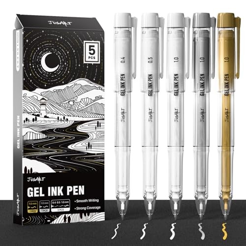 White Pen, Gold Pens & Silver Pen with 0.4mm, 1 Count (Pack of 5) Multicolor
