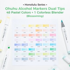 Ohuhu 48 Colors Alcohol Pastel Markers Brush & Fine+1 Marker Blender
