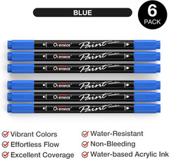 Overseas Blue Acrylic Paint Markers, 6 Pack Dual Tip Paint Pens Acrylic Markers