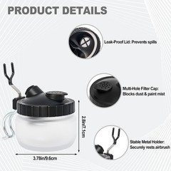 Airbrush Cleaning Kit, Glass Airbrush Cleaning Pot with Holder, Filter Pads, Cle