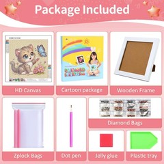 Diamond Art Kits for Kids with Frame, Cute Cat Diamond Art for Kids Ages 4-6-8 f