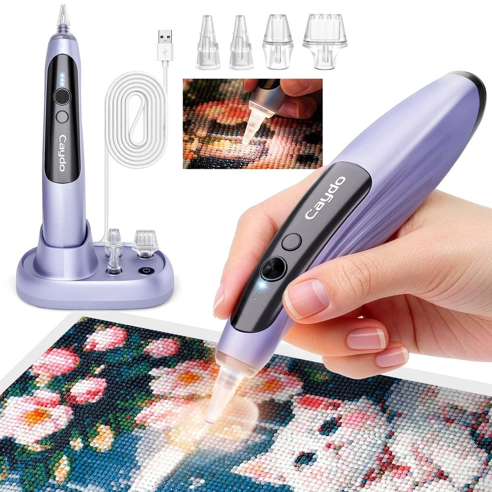 Caydo Electric Diamond Art Pens with Light, 1 Count (Pack of 1), Purple