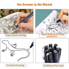 8 PCS Black Fineliner Pens 0.20.5mm Waterproof Archival Micro Drawing Set