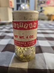Glitterex Corporation Gold & Gold Red Glitter Aluminum Plastic USA Vtg Lot 2