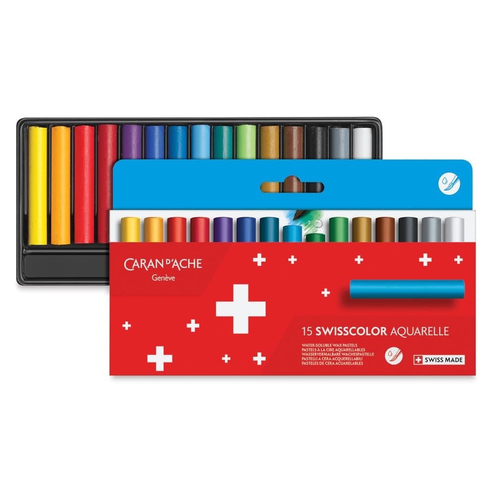 Caran d’Ache Swisscolor Water Soluble Wax Pastels Drawing Set 15 PCS Art