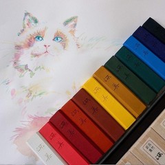 Kuretake Saiboku Shimbi 14 Colors Set Japanese Paint Ink Stick AK8/14V Gansai