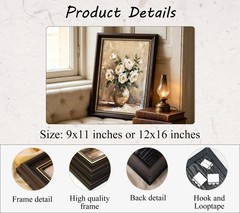 Black Gold Framed Vintage Still Life Floral Wall Art, White Rose Painting Pic…