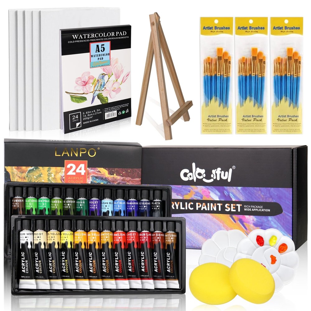 Acrylic Painting Kit Paint Supplies Set With 24 Colors 30 Brushes 5 Canvases 1 P