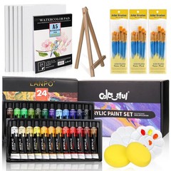 Acrylic Painting Kit Paint Supplies Set With 24 Colors 30 Brushes 5 Canvases 1 P