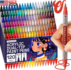 120 Acrylic Paint Markers – Paint Pens for Drawing, Brush + Fine Tips – for Fabr