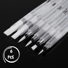 Mr. Pen Watercolor Brush Pens, 6 pcs, Pointed & Flat Tips, Nylon Large, White
