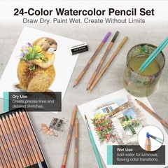 COLOUR BLOCK 24PC Premium Cedar Wood Watercolor Pencil Set with I Ideal penci…