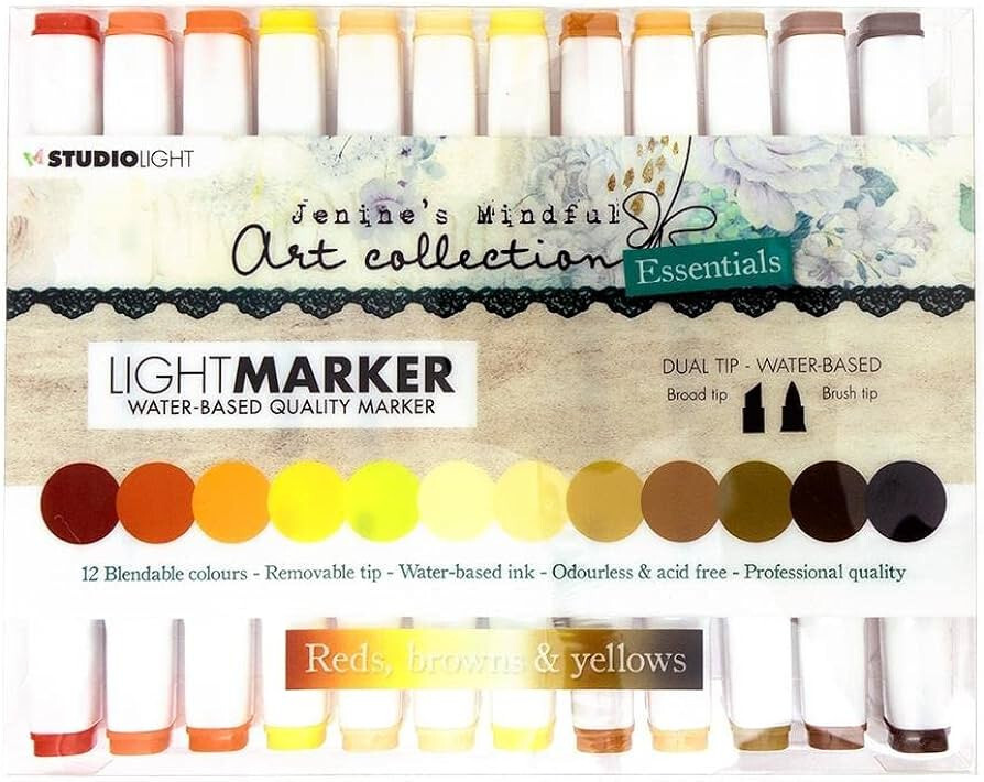 Studio Light -LIGHT MARKER – WATER BASED – 12 RED, BROWN N YELLOW – 2 PACKAGES