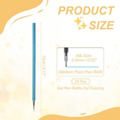 24Pack 0.5mm Gel Pen Refills for Coloring, Medium Point Pens Refills, Sky Blue