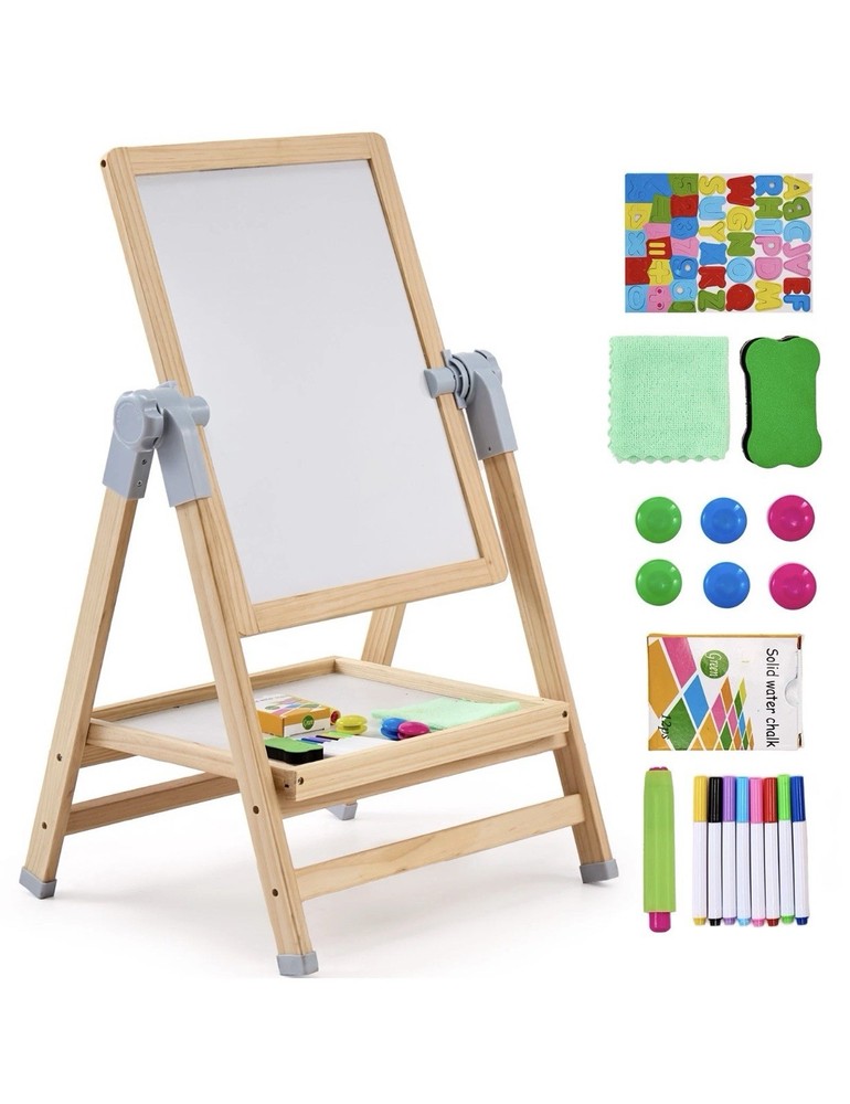 2-in-1 Kids Art Easel Double-Sided Wooden Magnetic Whiteboard Chalkboard