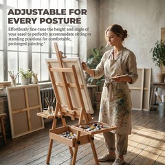 Wooden Beechwood Adjustable H-Frame Studio Easel Artist Storage Tray Easel Stand