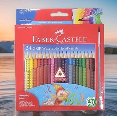 Faber Castell Grip Watercolor Pencils 24 Count with Brush Non Toxic Ergonomic
