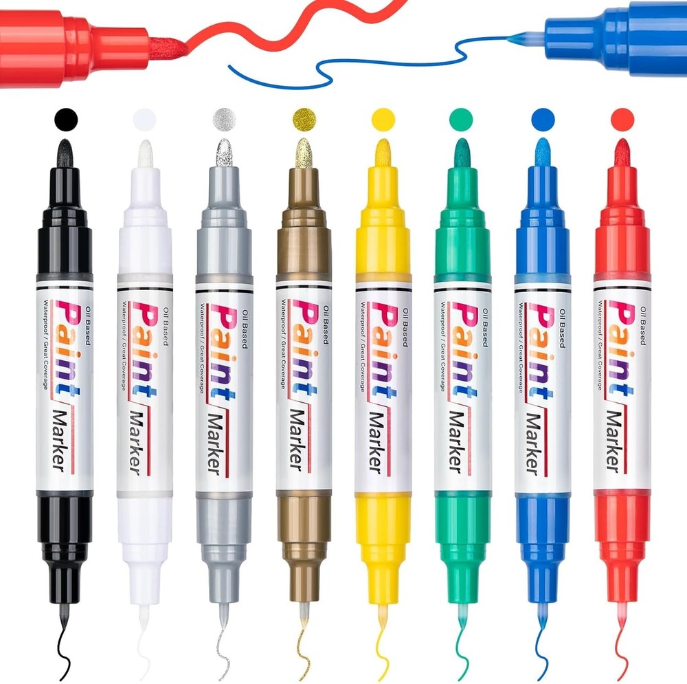 Oil Based Paint Markers, 8 Colors Dual Tip 1 Count (Pack of 8), Multicolor